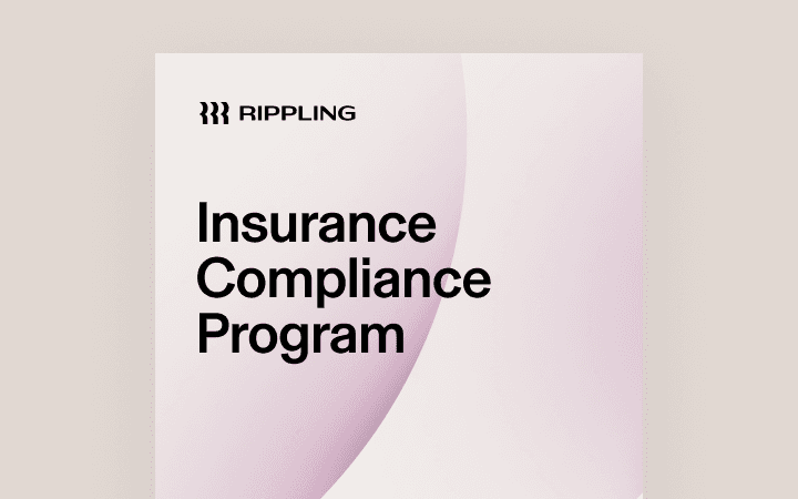 Illustration of a document with a cover page that says "Insurance Compliance Program" with the Rippling logo